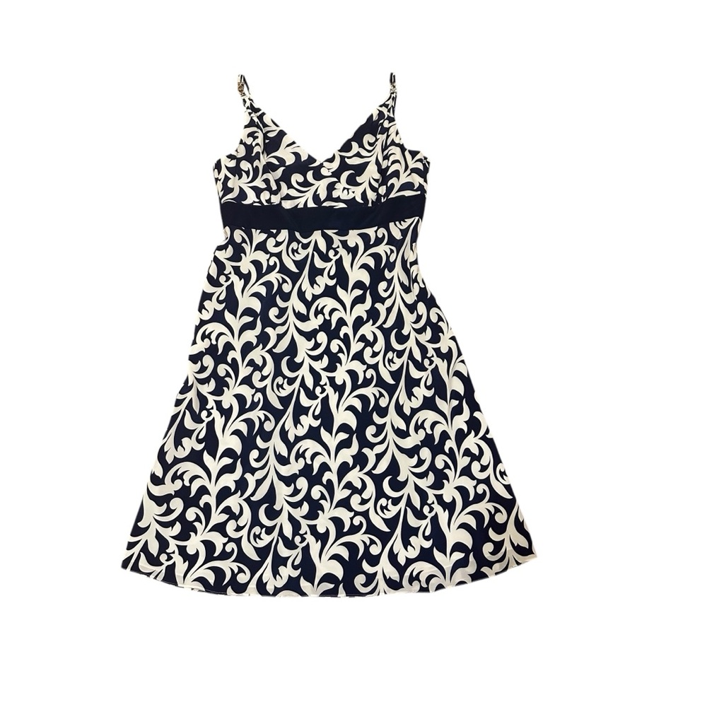 Ann Taylor Silk Navy Blue White‎ Spaghetti Strap Slip A-Line Dress Size 12 NEW